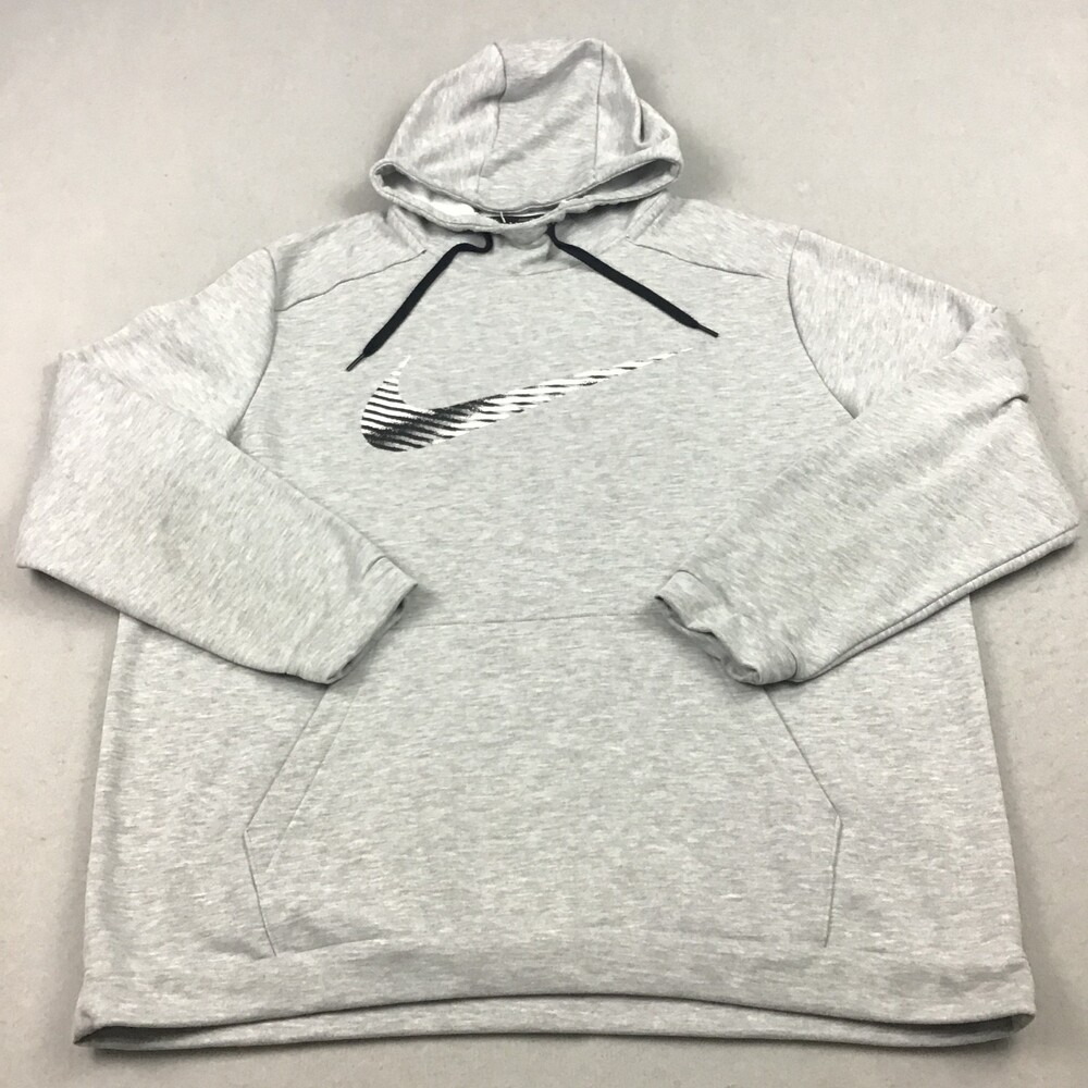 Nike Hoodie Men 2XL Gray Heather Sweatshirt Swoosh Pullover Training Dri Fit XXL